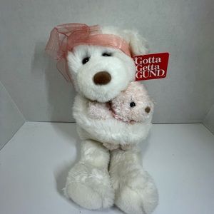 Gund “Mama’s Love” Plush White Bear Holding Pink Baby Bear